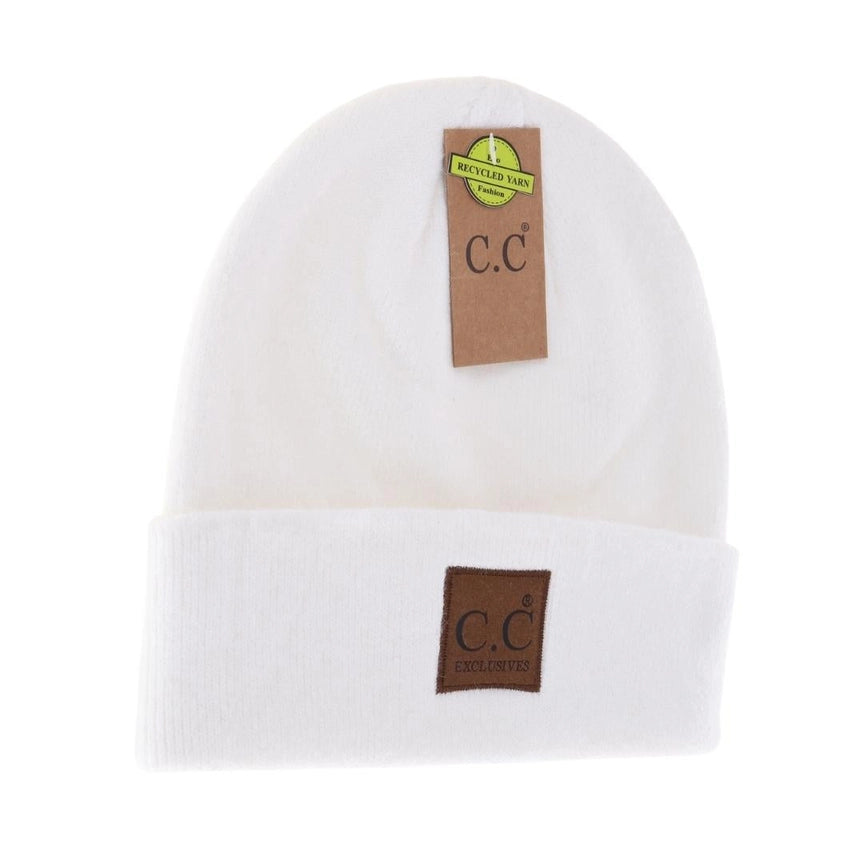 Unisex Soft Ribbed Leather Patch CC Beanie