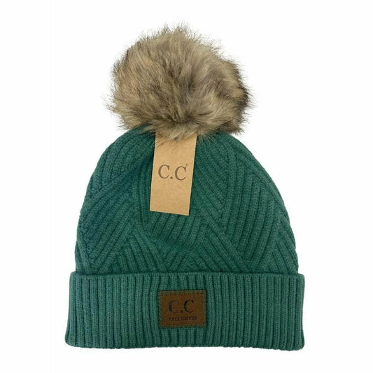 Large Patch Heathered Pom CC Beanie