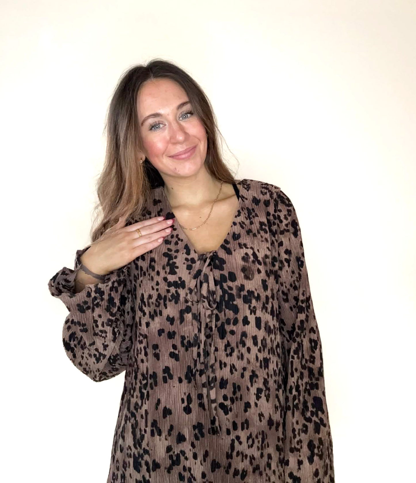 Leopard Printed Pleated Mini Dress