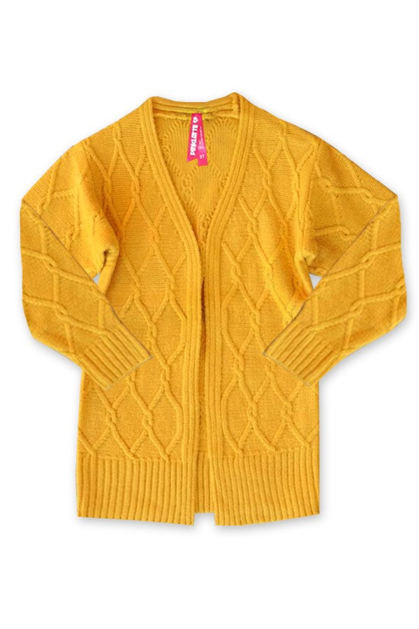 Mustard Chunky Cable Knit Cardigan (Sizes 6-14)