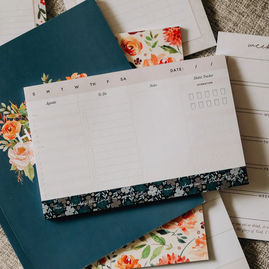 Weekly Agenda Notepad - Teal Floral