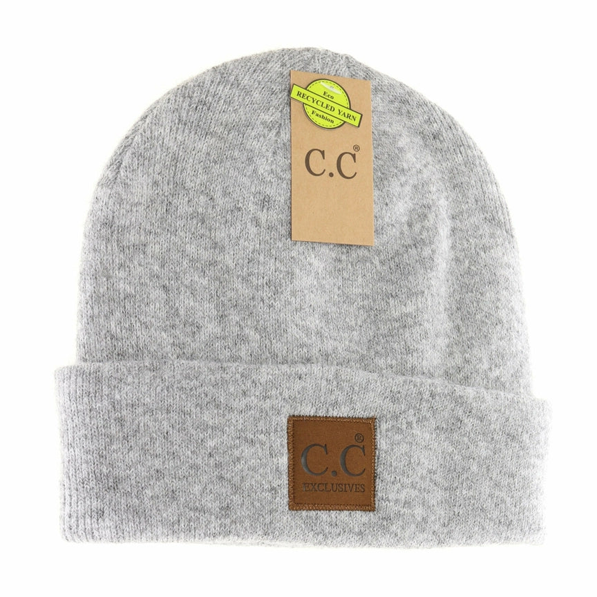 Unisex Soft Ribbed Leather Patch CC Beanie