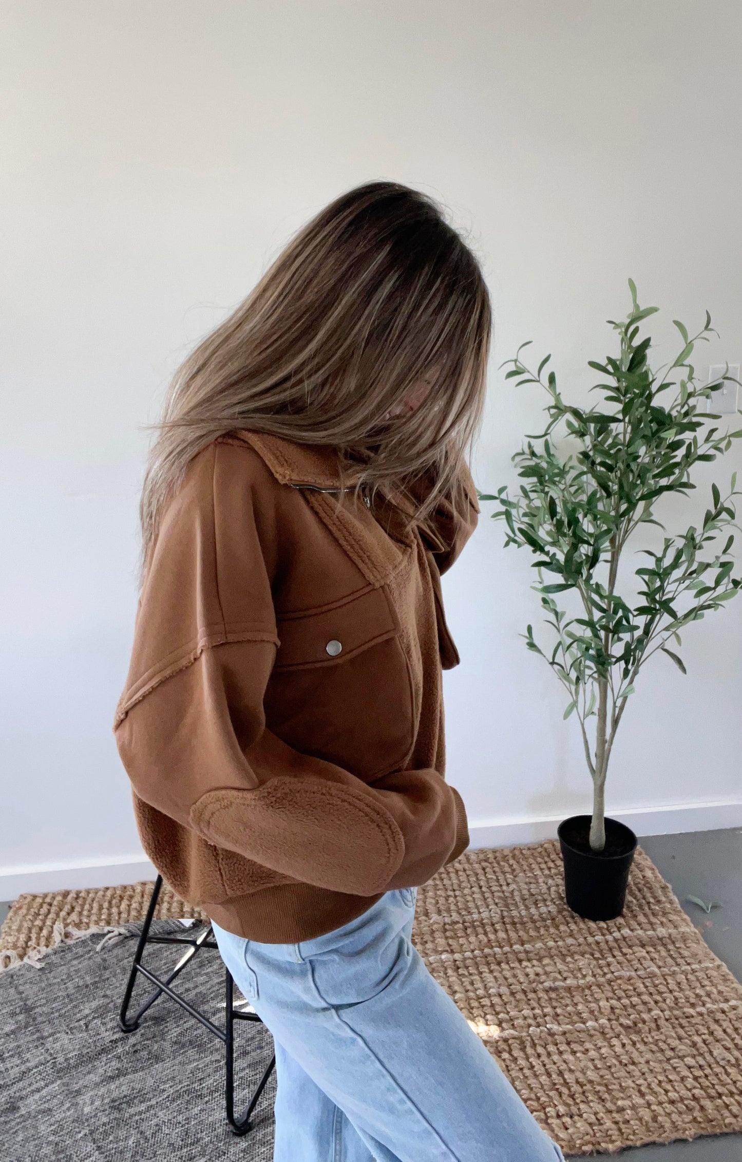 Brown Cropped French Terry Pullover Side