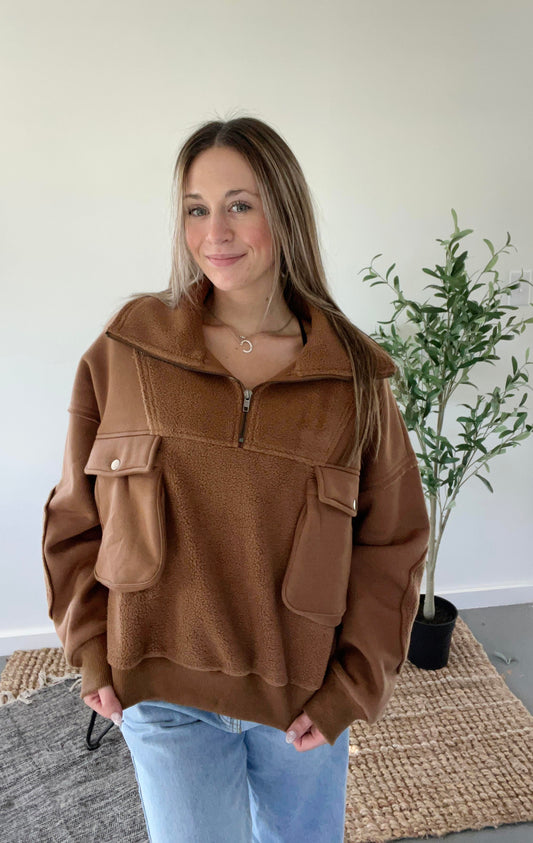 Brown Cropped French Terry Pullover Front