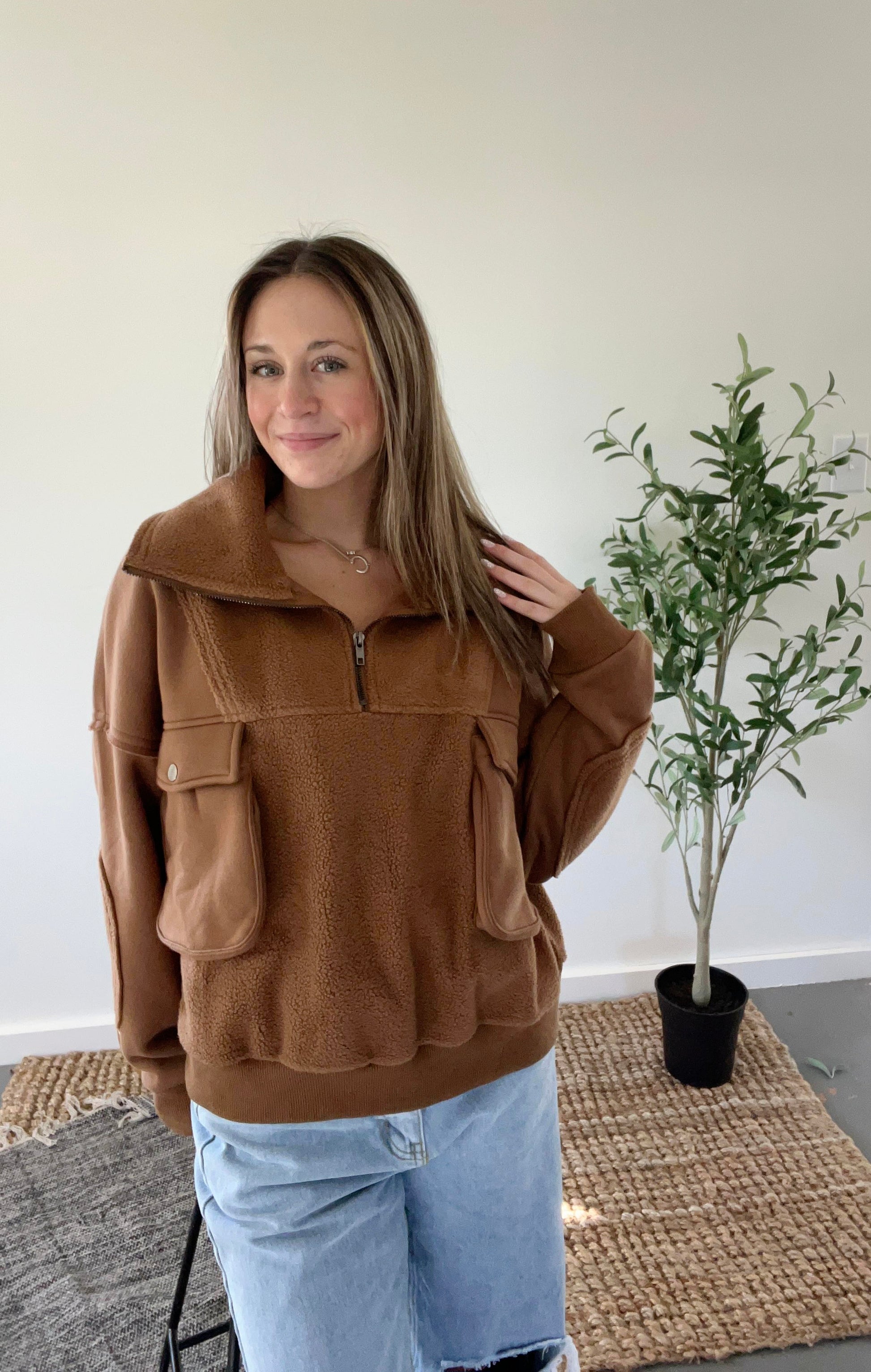 Brown Cropped French Terry Pullover