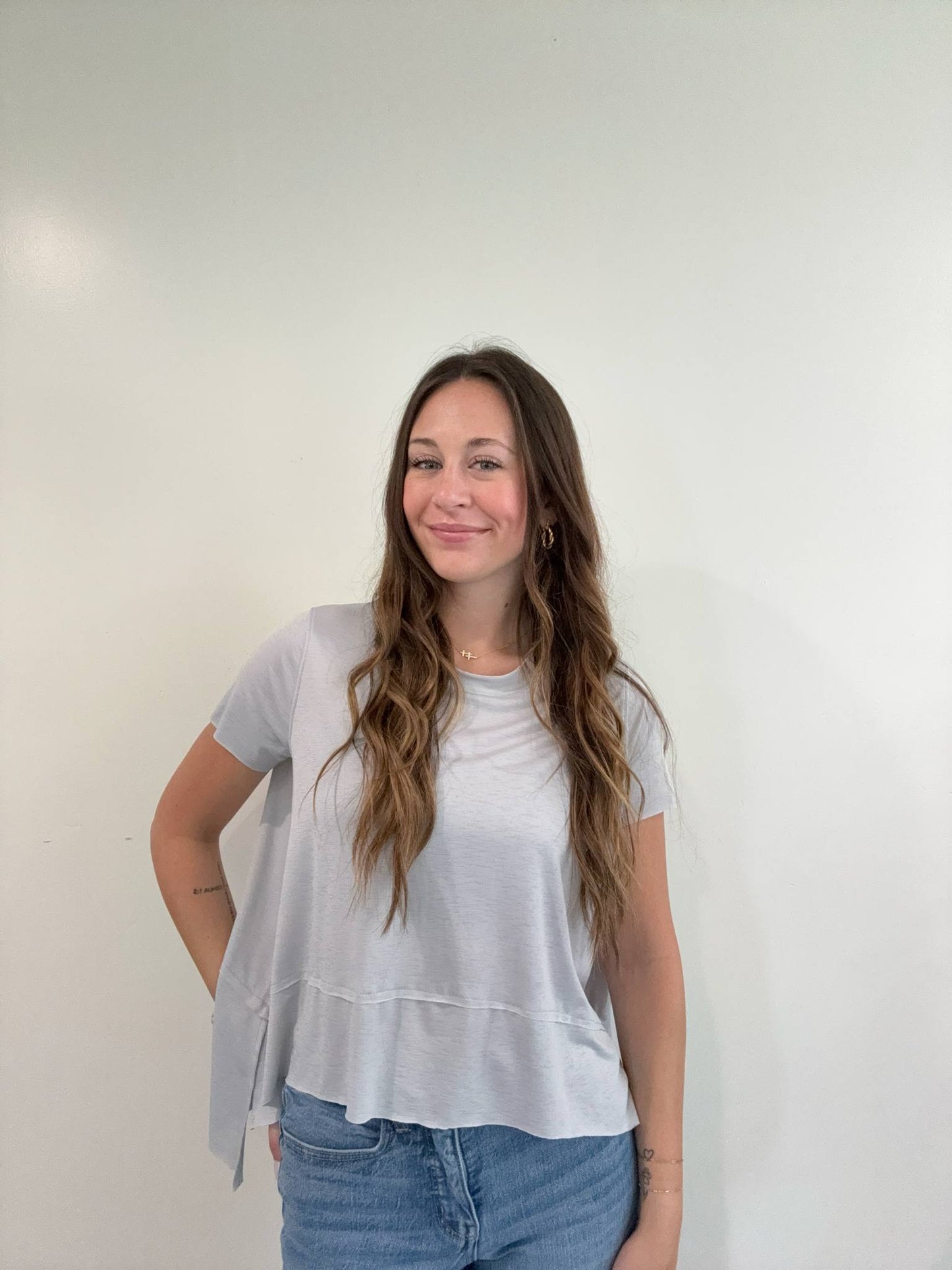 Shark Bite Side Slit Short Sleeve Top