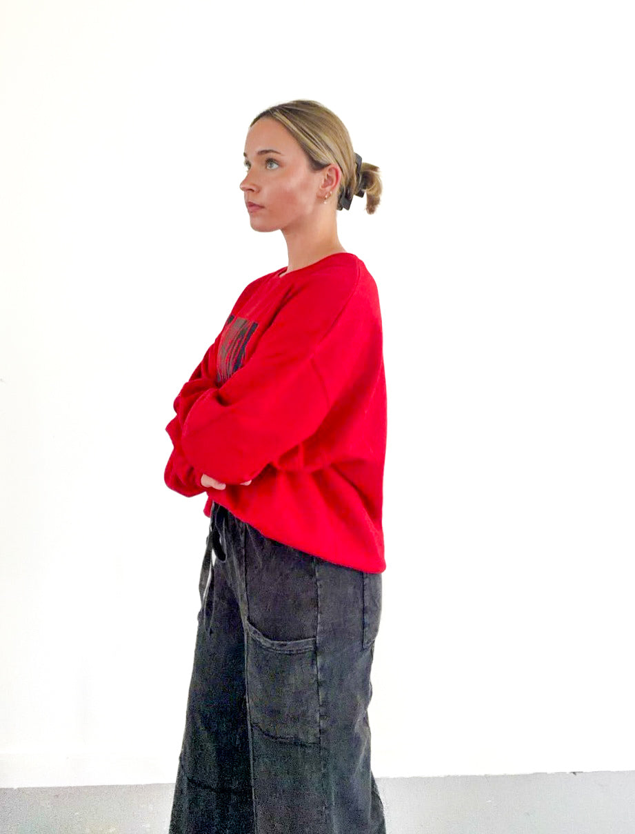 Black Mineral Washed Wide Leg Casual Comfy Pant