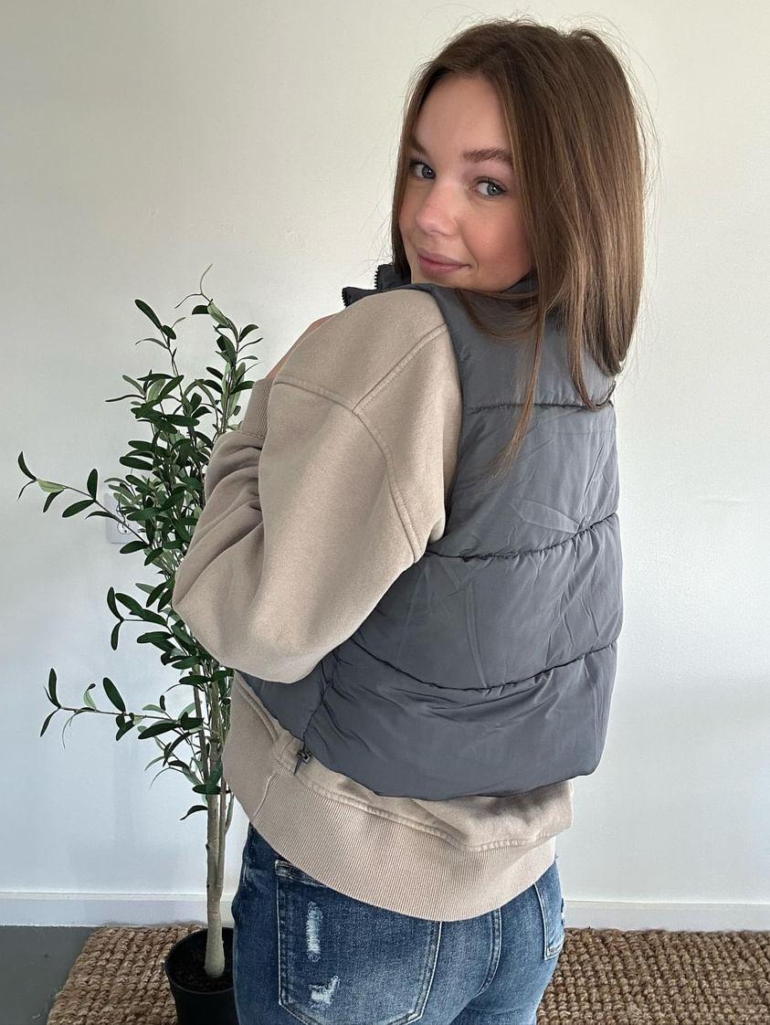 Puffer Vest With Pockets Slate Grey
