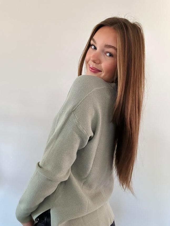 Dusty Sage Soft Waffle V-Neck Sweater with Side Slits