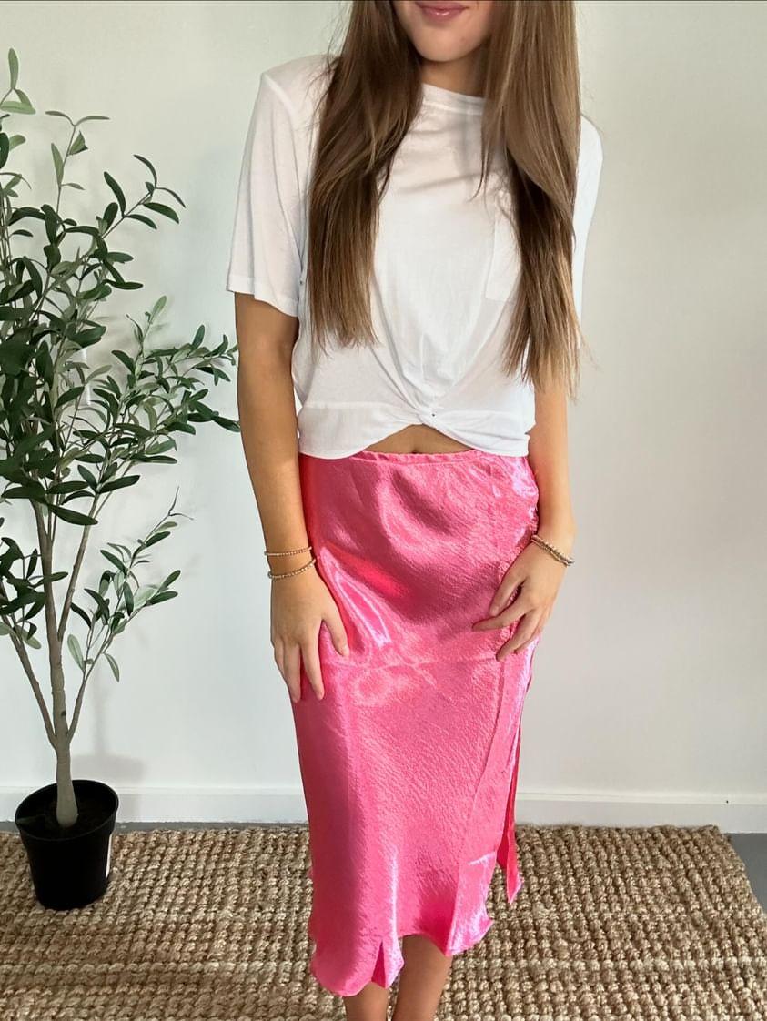 Flowy Satin Skirt with Side Slit Detail