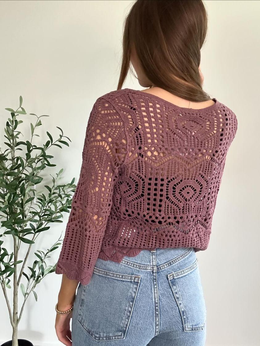 Purple Front Drawstring Crochet Top