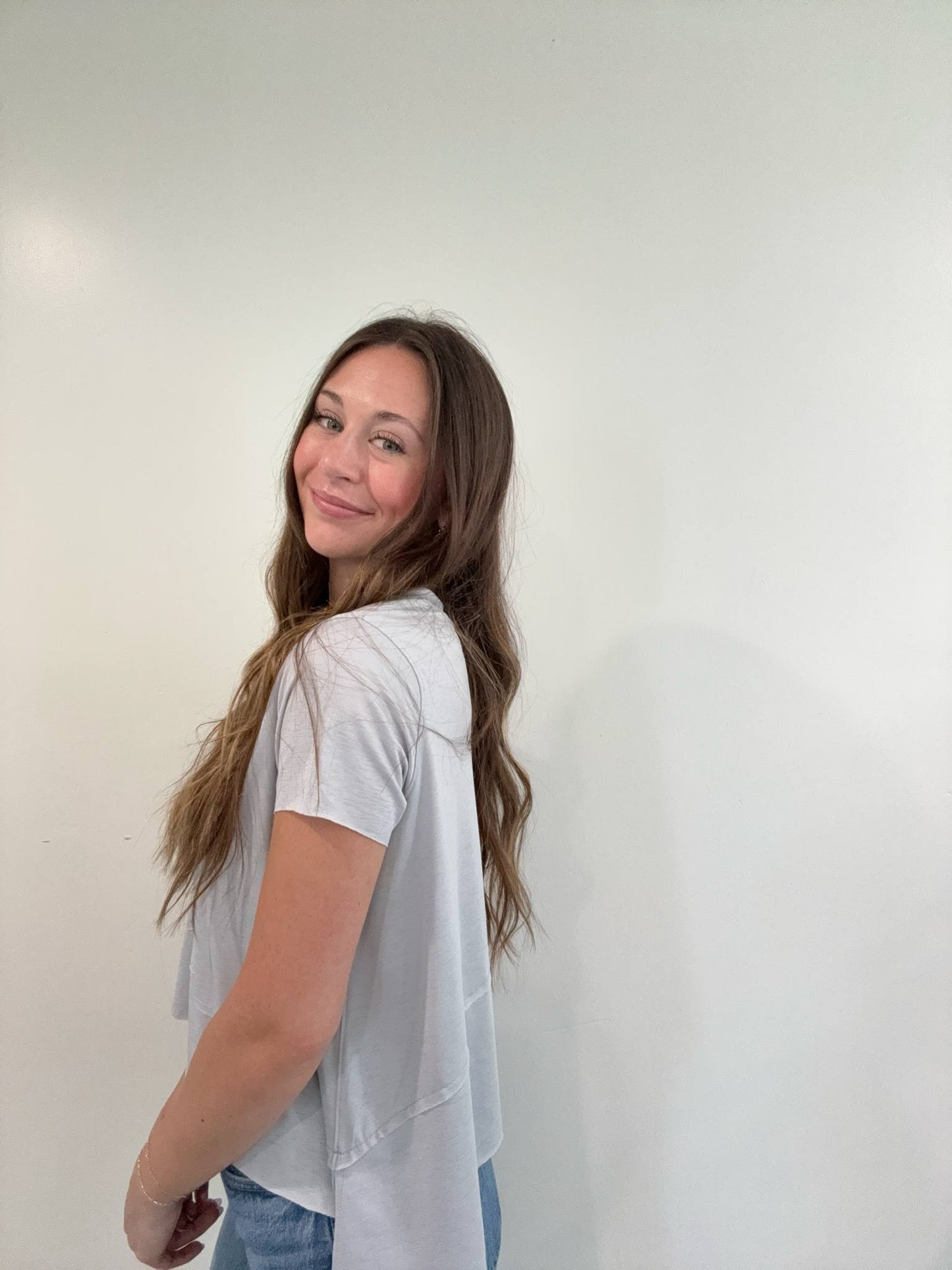 Shark Bite Side Slit Short Sleeve Top