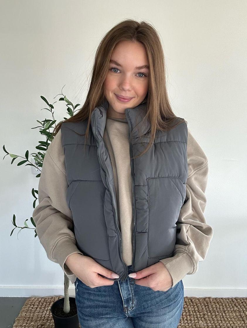 Puffer Vest With Pockets Slate Grey