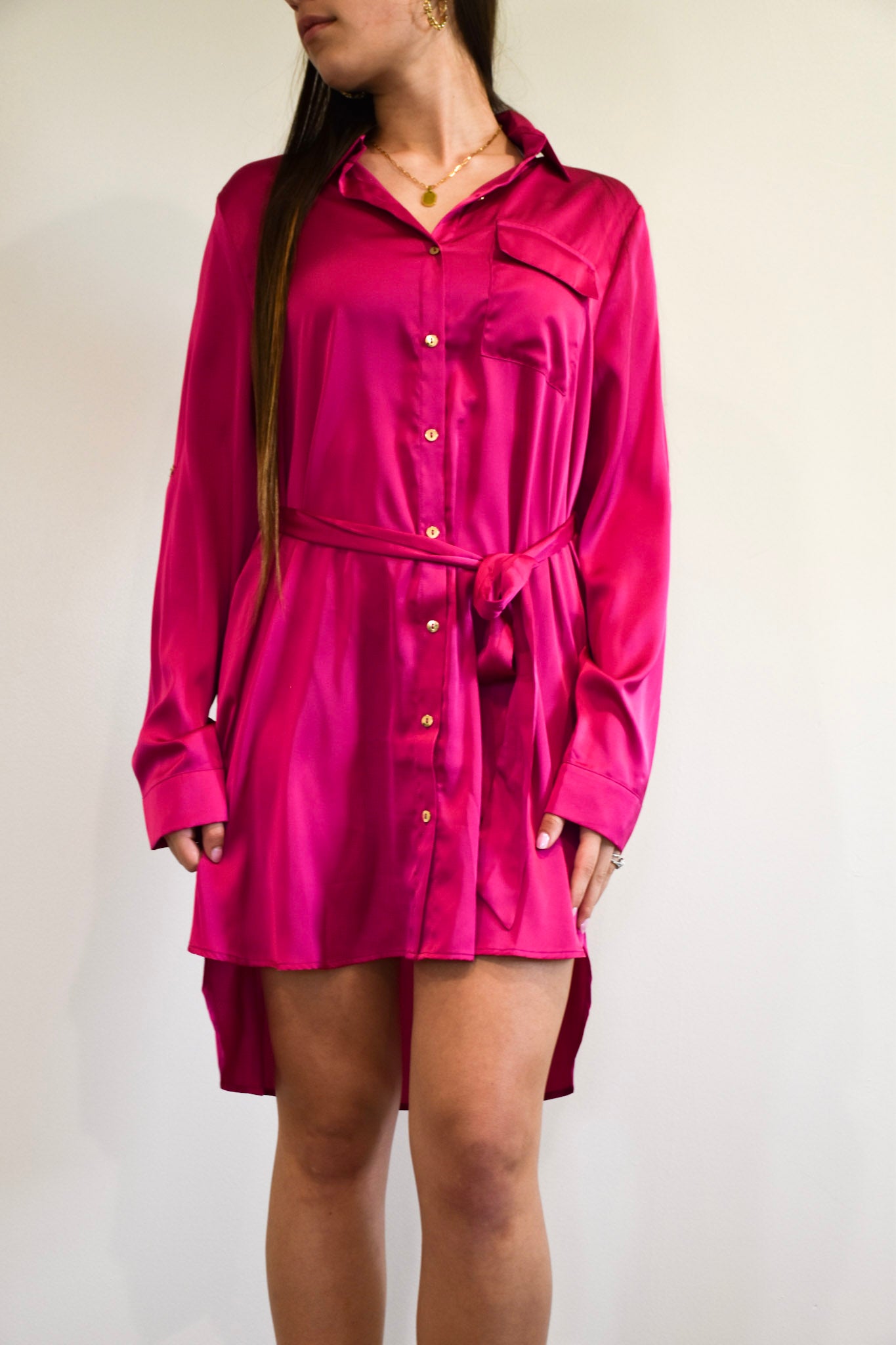 Kory Fuchsia Satin Dress