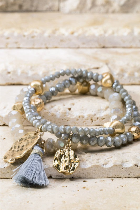 Tassel & Charms Bead Bracelet Set