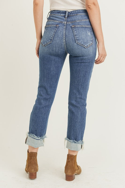 High Rise Distressed Straight Leg Jeans