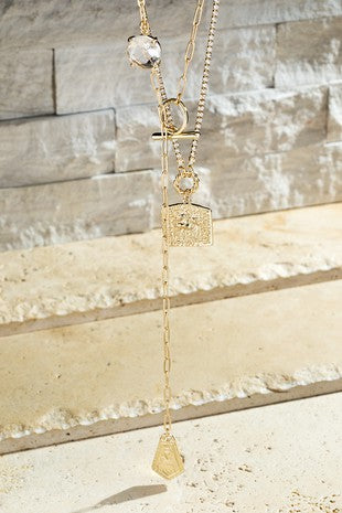 Layered Brass Lariat Link Necklace