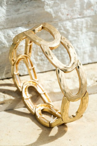 Worn metal textured linked chain stretch bracelet