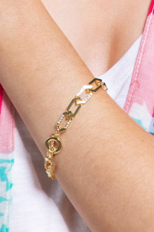 Gold Link Chain Toggle Bracelet