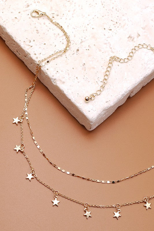 Gold Delicate Layered Star Charm Necklace