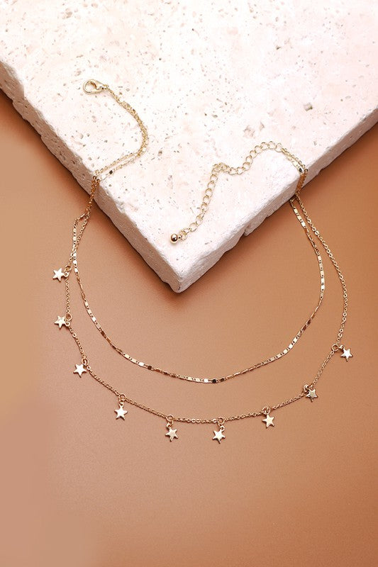Gold Delicate Layered Star Charm Necklace