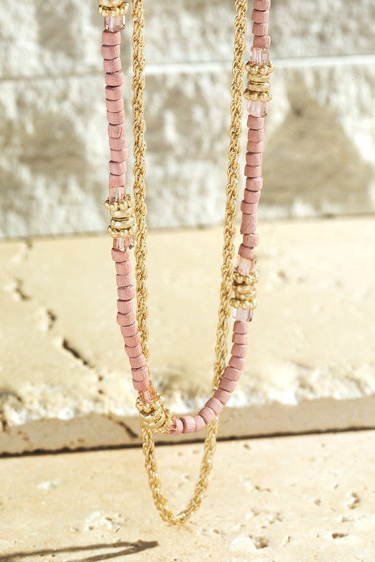 Blush and Gold Layered Beaded Necklace