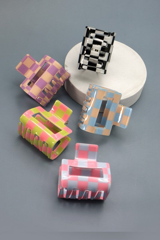 Square Checker Hair Claw Clips