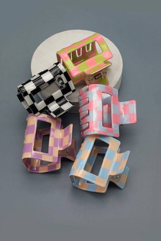 Square Checker Hair Claw Clips