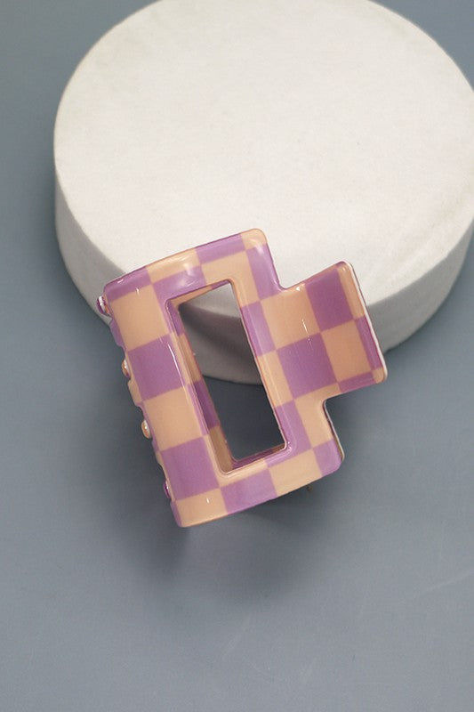 Square Checker Hair Claw Clips