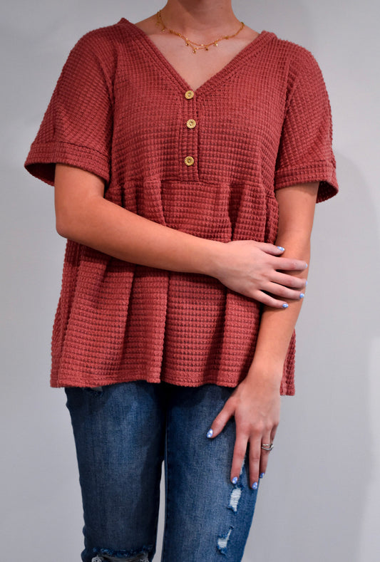 Terracotta Waffle Babydoll Top