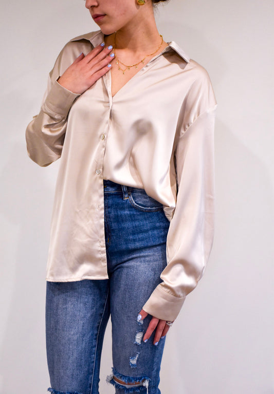 Champagne Satin VNeck Top