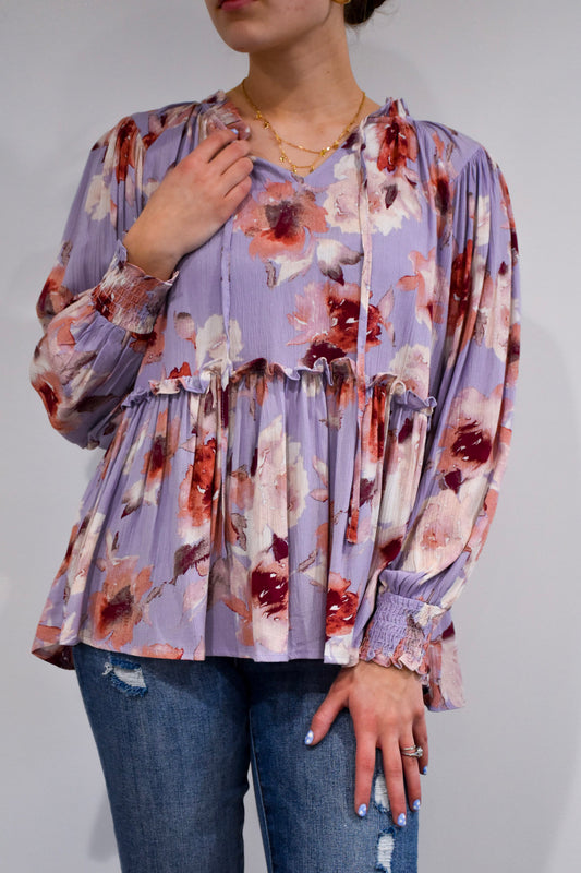 Lavender Floral Printed Blouse