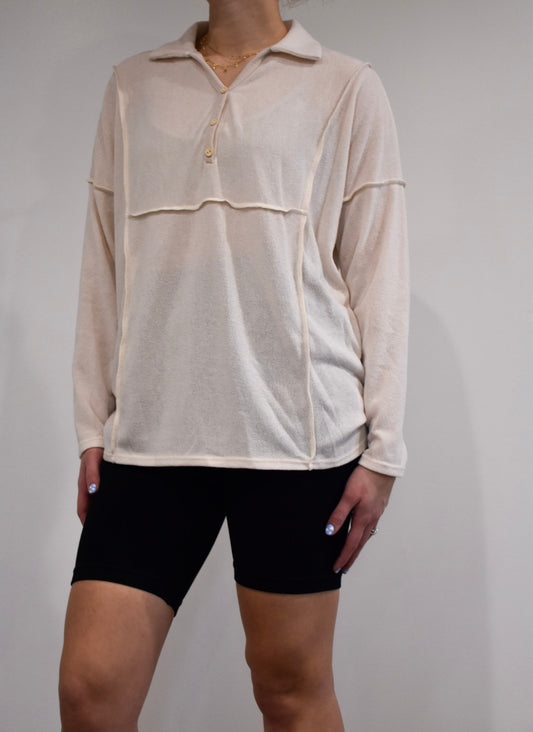 Cream Vintage Seam Collared Top