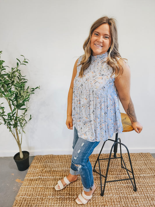 Baby Blue Floral Babydoll Blouse