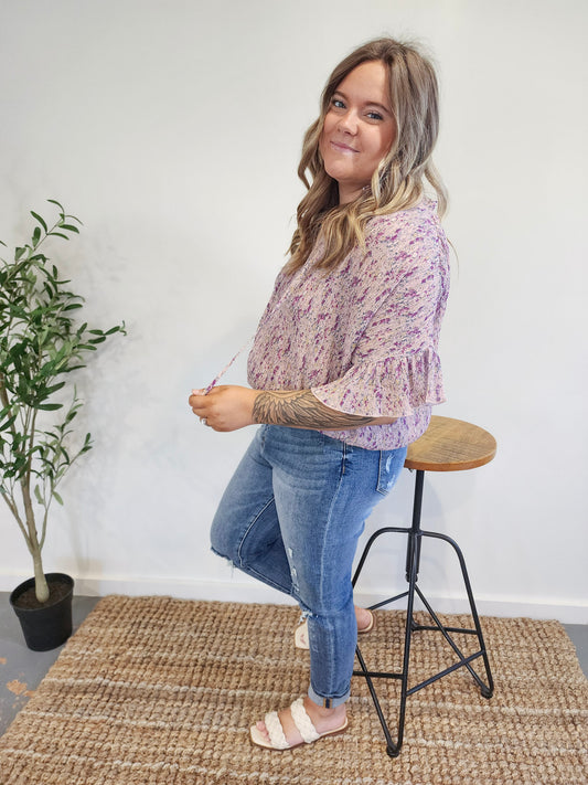 Mauve Crinkled Floral Top