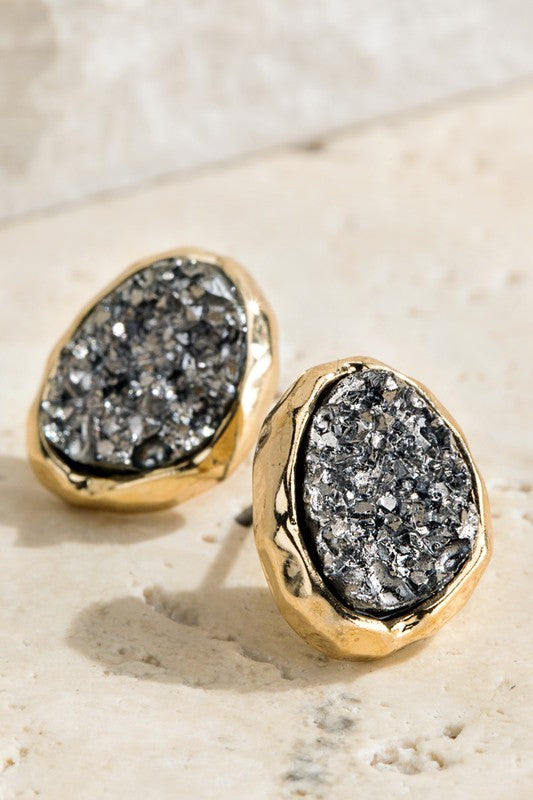 Dainty Oval Drusy Post Earrings