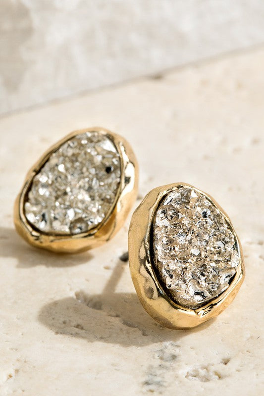 Dainty Oval Drusy Post Earrings