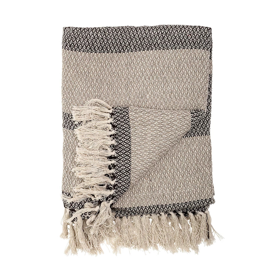 Striped Knit Throw with Fringe
