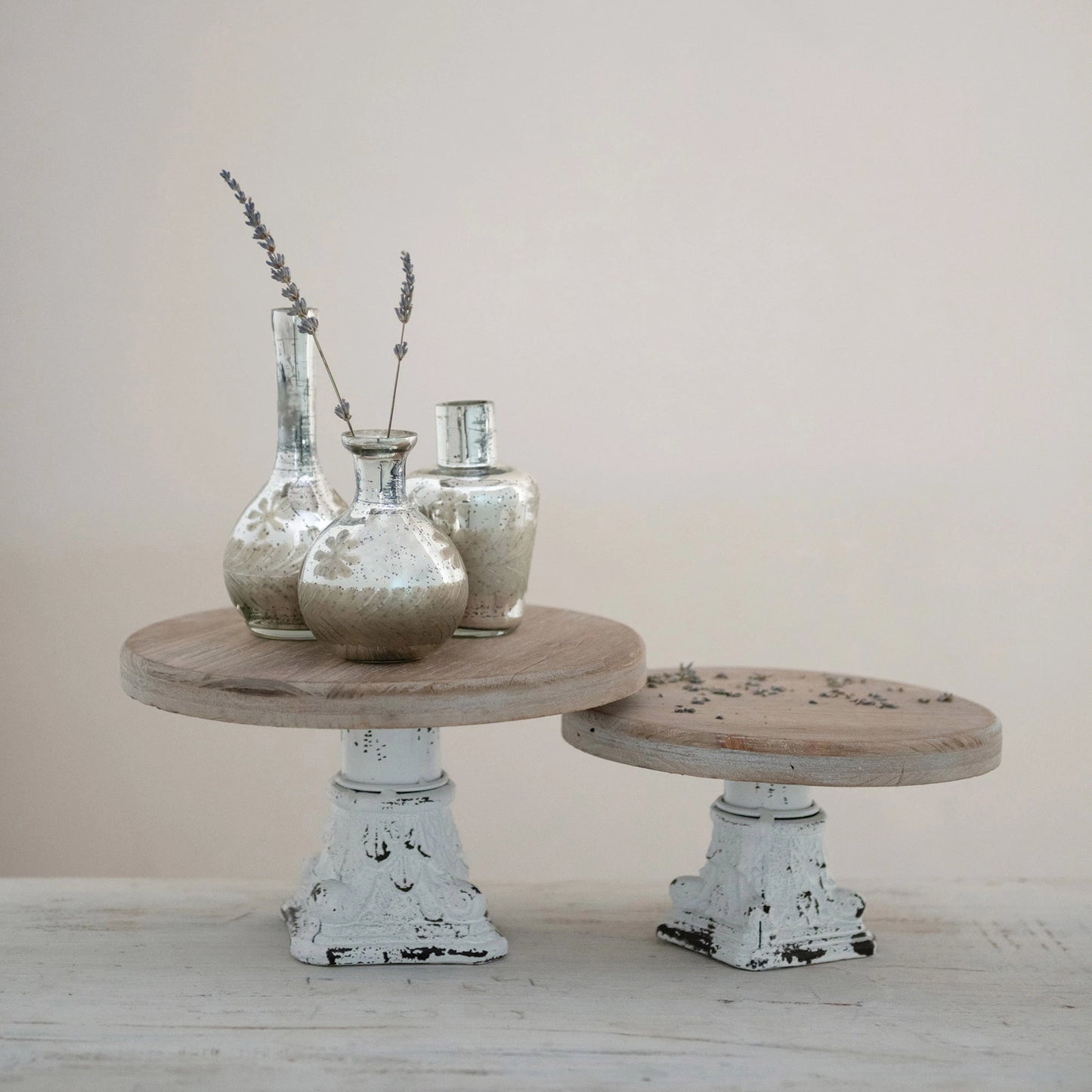 Distressed Wood and Metal Pedestals