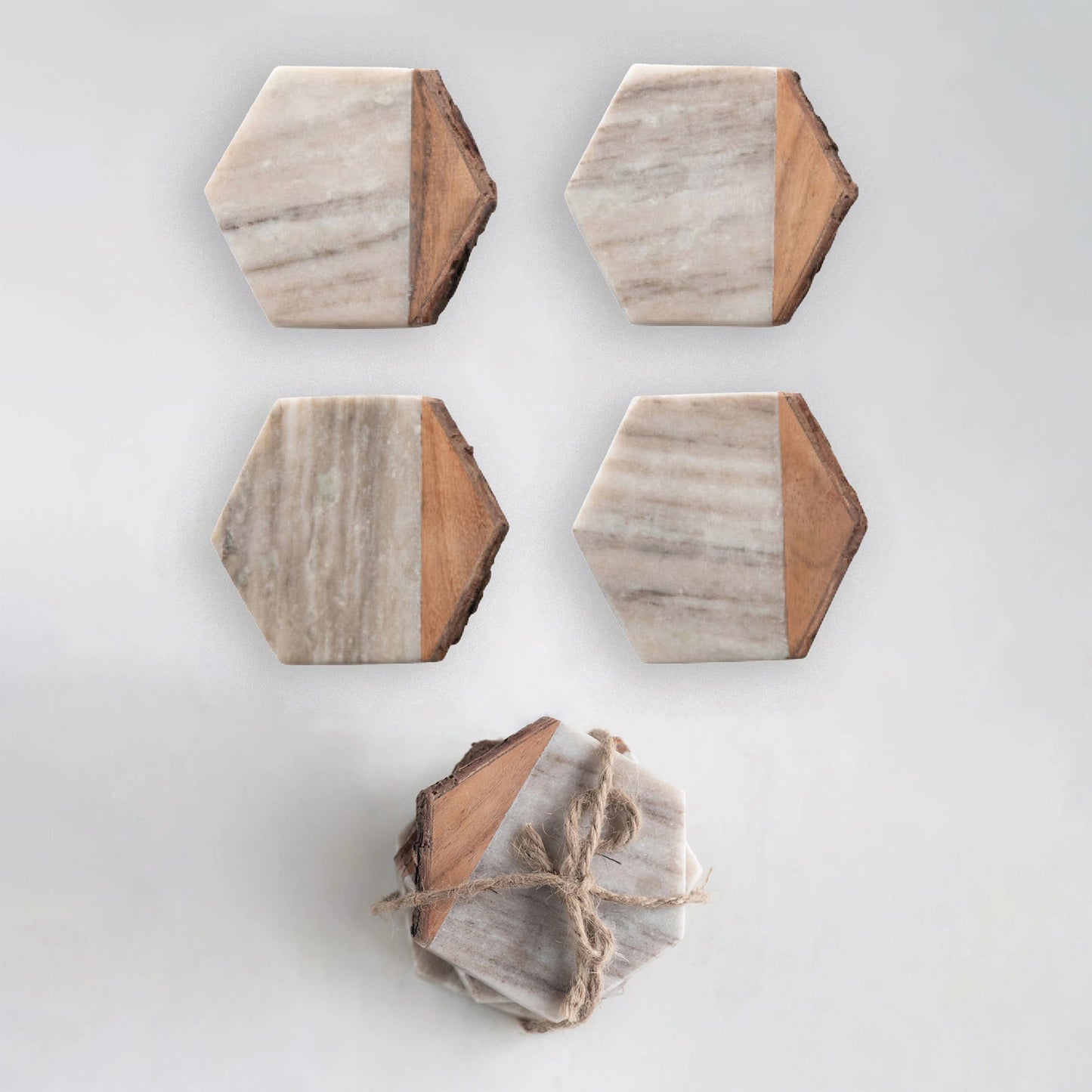 Hexagon Coasters with Live Edge, Set of 4