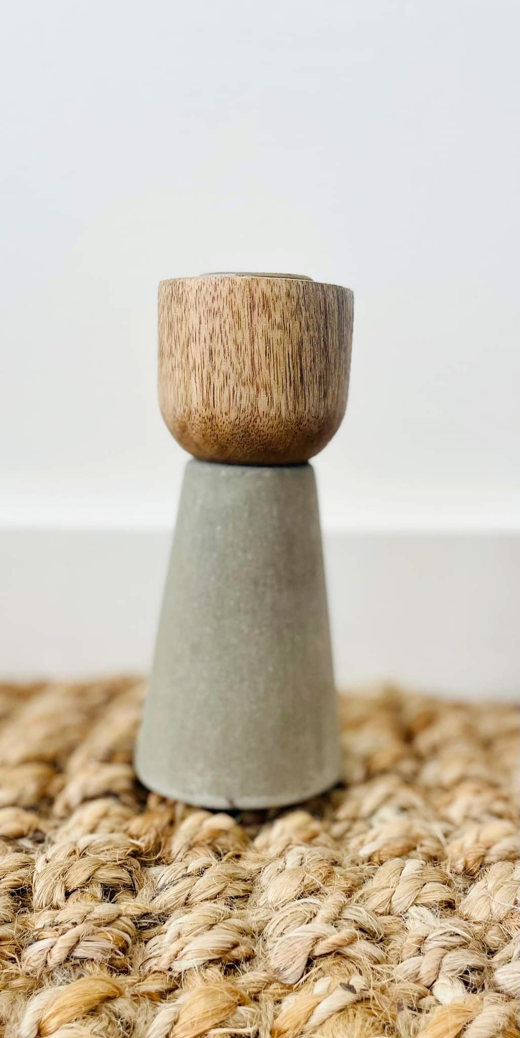 SM Cement & Wood Candle Holder